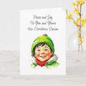 Carte Garçon elfique mignon Noël paisible (Fleur jaune)