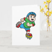 Carte Garçon en patineur avec patins et casque (Fleur jaune)