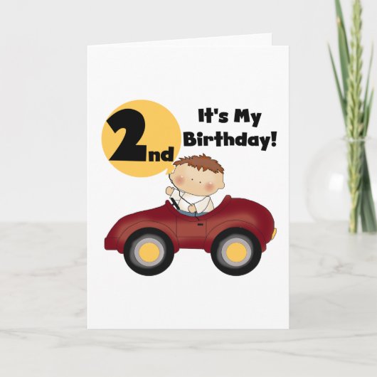 Carte Garçon en voiture rouge 2e Anniversaire Tshirts et (Devant)