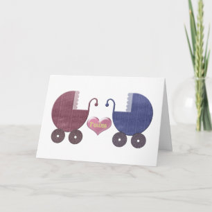 Carte Garçon et fille jumeaux bébé, Pram Art Design