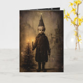 Carte Garçon gothique vintage de Creepmas effrayant (Fleur jaune)