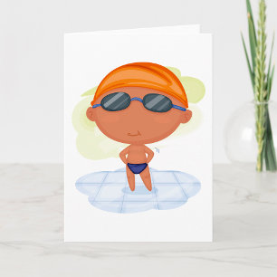Carte Garçon nageur en lunettes et bonnet de bain