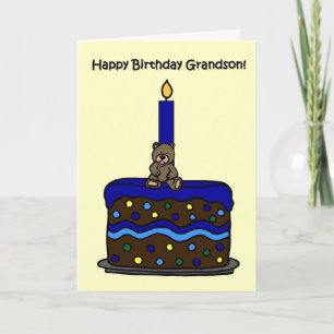 Carte garçon ours sur gâteau petit-fils anniversaire