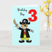 Carte garçon pirate de 3 ans (Fleur jaune)