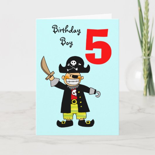 Carte garçon pirate de 5 ans (Devant)