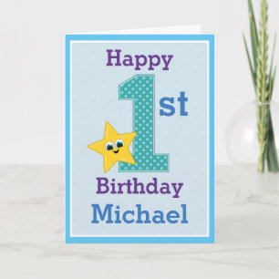Carte Garçon pour son premier anniversaire, bleu avec un