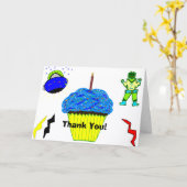 Carte Garçon Robot Vert Gâteau Bleu Anniversaire (Fleur jaune)