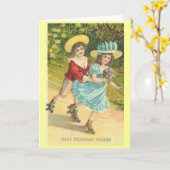 Carte Garçon victorien et fille d'anniversaire sur des (Fleur jaune)