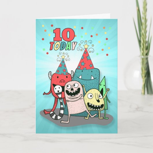 Carte Garçons 10e anniversaire Monstres de dessin animé  (Devant)