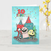 Carte Garçons 10e anniversaire Monstres de dessin animé  (Fleur jaune)