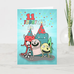 Carte Garçons 11e anniversaire Monstres de dessin animé