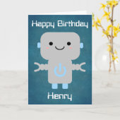 Carte Garçons Anniversaire mignon Cartoon Robot Bleu (Fleur jaune)