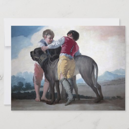 Carte Garçons avec un chien mastiff (Devant)