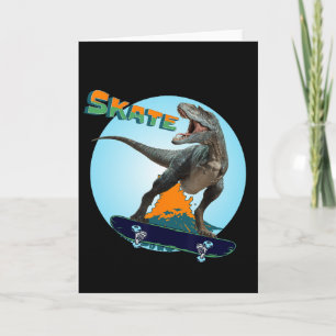 Carte Garçons cool planche à roulettes T Rex dinosaure s