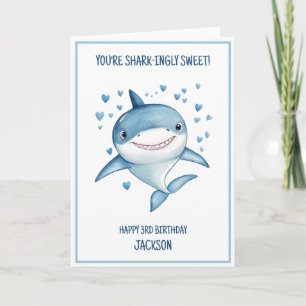 Carte Garçons mignons requin bleu personnalisé joyeux 3è