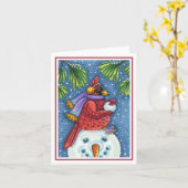 Carte GARDE CARDINAL SNOWMAN, NOËL REDBIRD Blank (Fleur jaune)