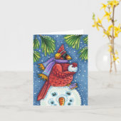 Carte GARDE CARDINAL SNOWMAN, NOËL REDBIRD Blank (Fleur jaune)