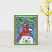 Carte GARDE CARDINAL SNOWMAN, NOËL REDBIRD Blank (Fleur jaune)