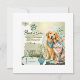 Carte Garde d'animaux mignons chien et chat Promenade de