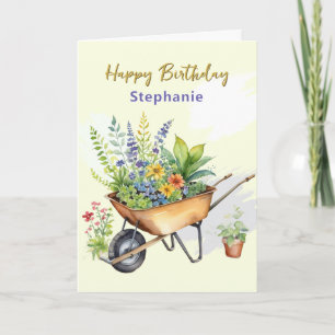 Carte Garden Wheelbarrow Nom personnalisé Joyeux anniver