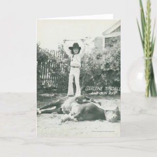 Carte Garlene Tindall se tenant sur un cheval de tour