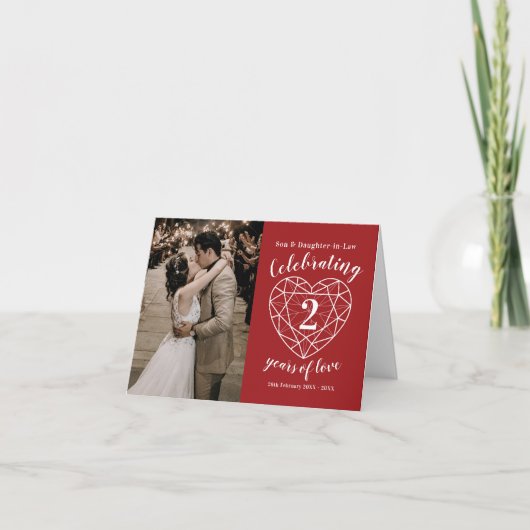 Carte Garnet 2e anniversaire Mariage contour du coeur ro (Devant)