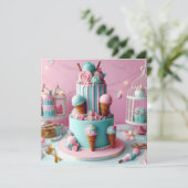 CARTE GÂTEAU ANNIVERSAIRE DE ENFANT À THÈME CRÈME ROSE & (Debout devant)
