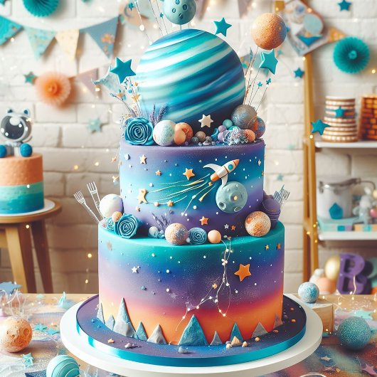 CARTE GÂTEAU ANNIVERSAIRE DE ENFANT À THÈME DE PLANÈTE B