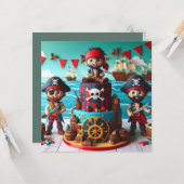 CARTE GÂTEAU ANNIVERSAIRE DE ENFANT AVEC THÈME PIRATES A (Devant/Arrière en situation)