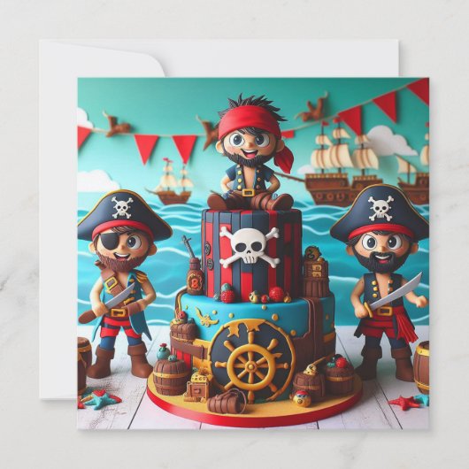 CARTE GÂTEAU ANNIVERSAIRE DE ENFANT AVEC THÈME PIRATES A (Devant)