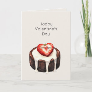 Carte Gâteau au Chocolat Fraise Coeur Saint-Valentin