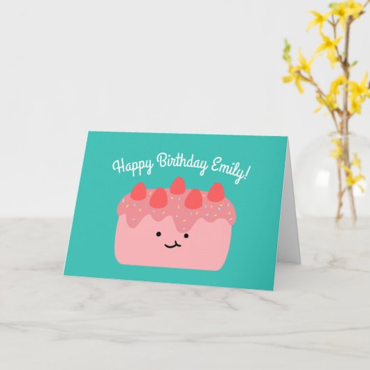 Carte Gâteau aux fraises | Joyeux voeux d'anniversaire p (Fleur jaune)