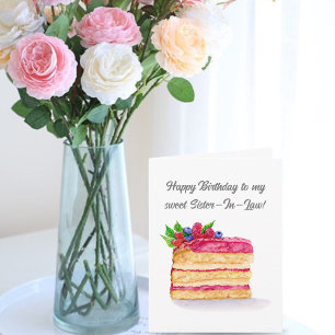 Carte Gâteau aux framboises à l'aquarelle Anniversaire B