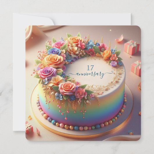 CARTE GÂTEAU COLORÉ DU MARIAGE ANNIVERSAIRE (Devant)