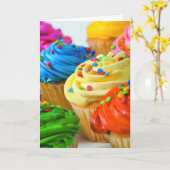 Carte Gâteau cupcake arc-en-ciel (Fleur jaune)