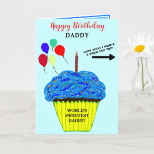 Carte Gâteau Cupcake Bleu Anniversaire Papa Écrire Dessi