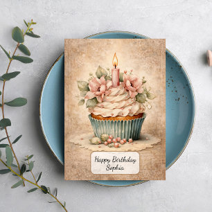 Carte Gâteau Cupcake Floral Vintage