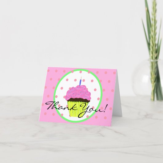 Carte Gâteau Cupcake Points de Polka Anniversaire Merci (Devant)