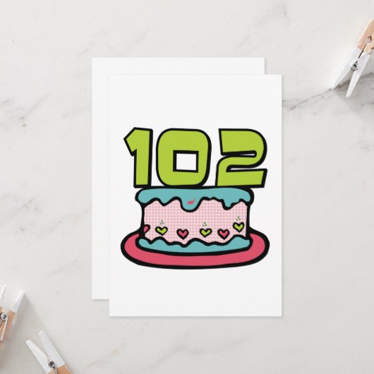 Carte Gâteau d'anniversaire 102 ans (Devant/Arrière en situation)