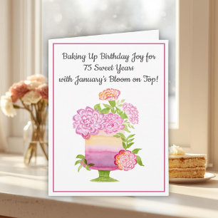 Carte Gâteau d'anniversaire 75 ans Carnations violettes 