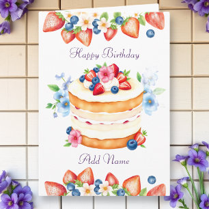 Carte Gâteau d'anniversaire aux fraises et aux bleuets P