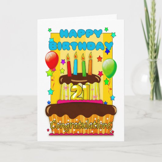 Carte gâteau d'anniversaire avec bougies - heureux 21e a (Devant)