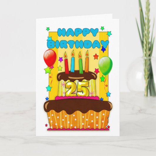 Carte gâteau d'anniversaire avec bougies - heureux 25e a (Devant)