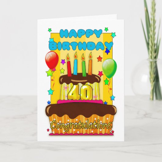 Carte gâteau d'anniversaire avec bougies - heureux 40e a (Devant)