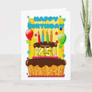 Carte gâteau d'anniversaire avec bougies - heureux 45e a