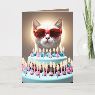 Carte Gâteau d'anniversaire avec chat et lunettes de sol