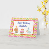 Carte Gâteau d'anniversaire avec le lion de fête et le m (Fleur jaune)