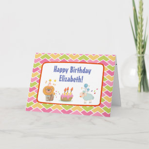 Carte Gâteau d'anniversaire avec lion de fête et mouton