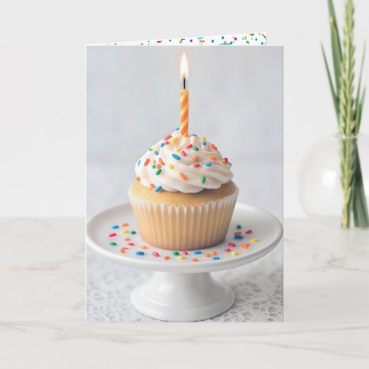 Carte Gâteau d'anniversaire avec une bougie (Devant)