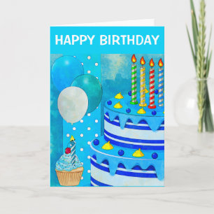 Carte Gâteau d'anniversaire bleu